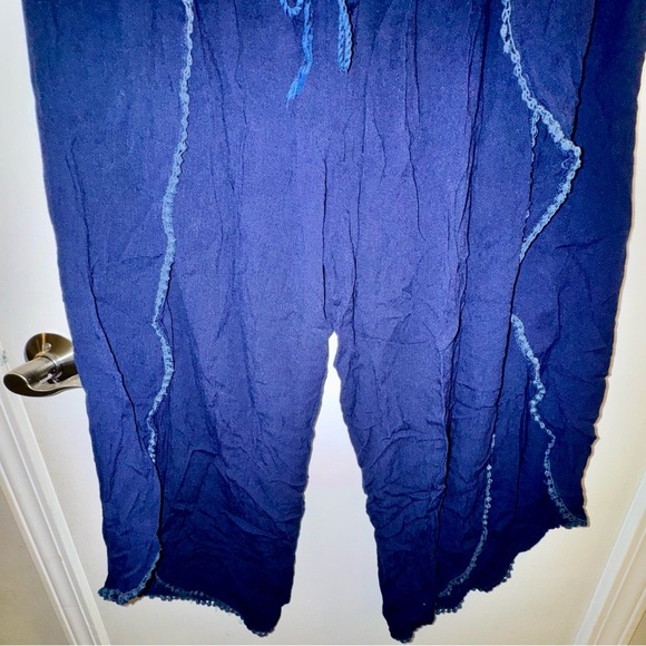 Angie Navy Textured Fabric Palazzo Pants - Picture 4 of 8